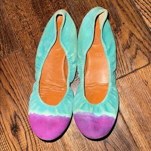 LEIFNOTES Made In Italy Green and Purple Suede Flats Size 38